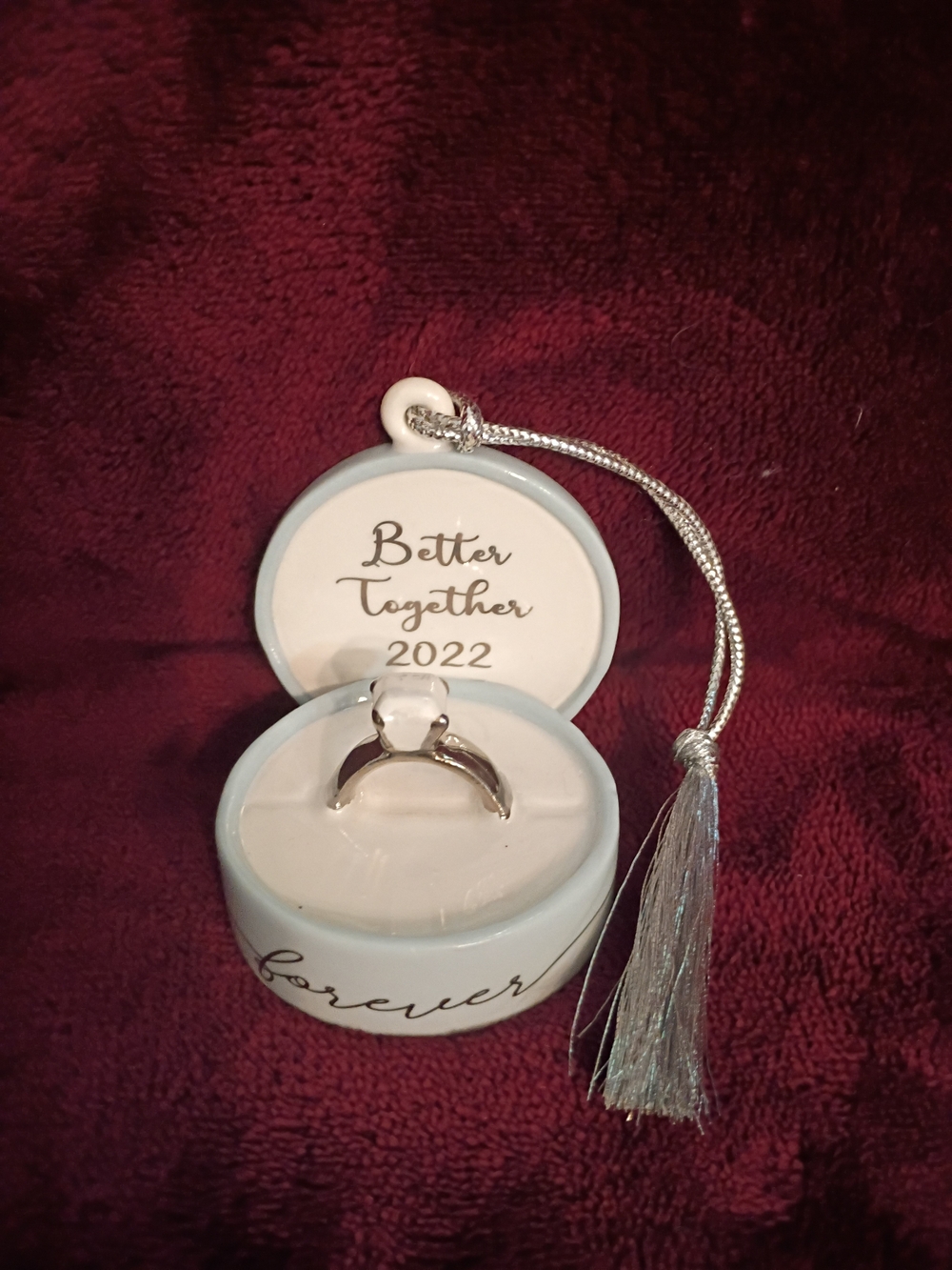 'Better Together 2022' Ceramic Ring Box with Tassel Engagement Christmas Ornamen